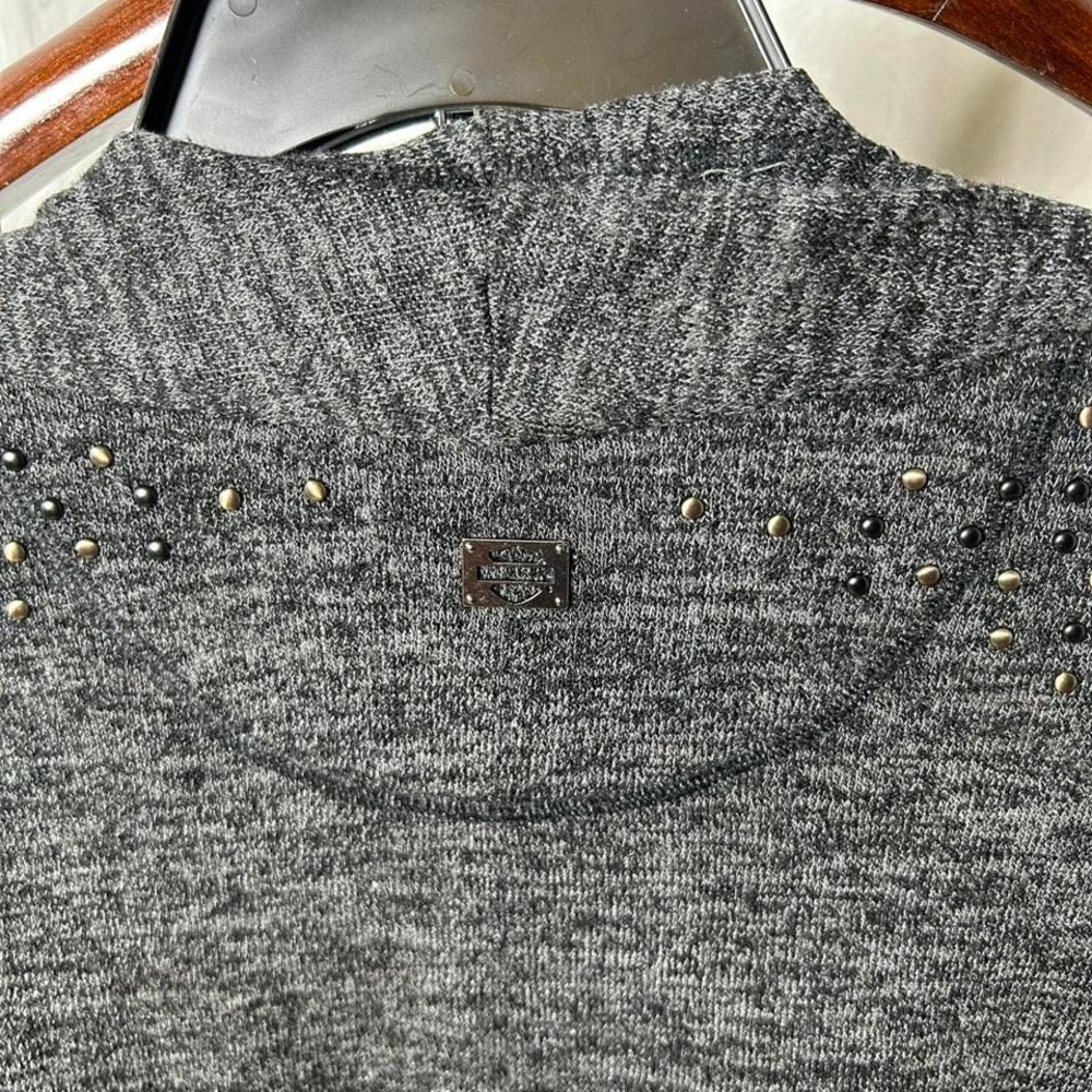 Grey Harley‎ Davidson open front cardigan with studded details #bikerchic - Picture 4 of 4